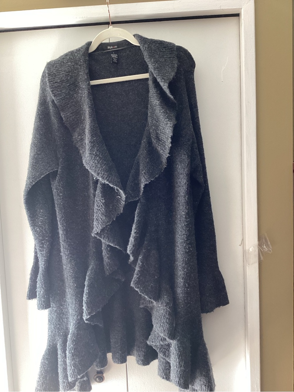 Style & Co. Charcoal Ruffle-Trim Open Cardigan